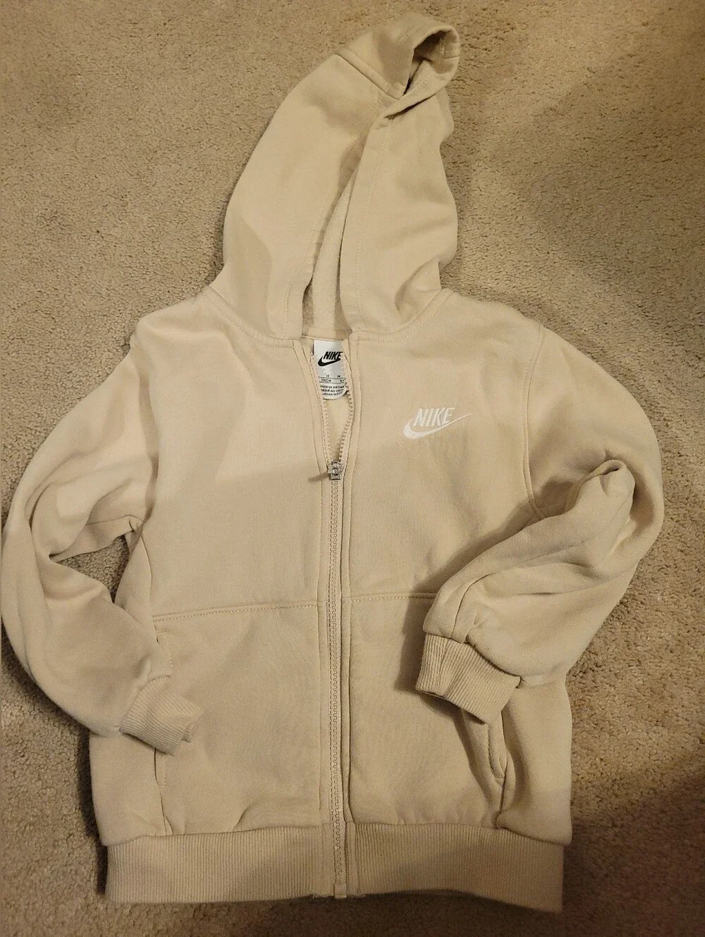 Nike Kids Beige Full-Zip Hooded Sweatshirt